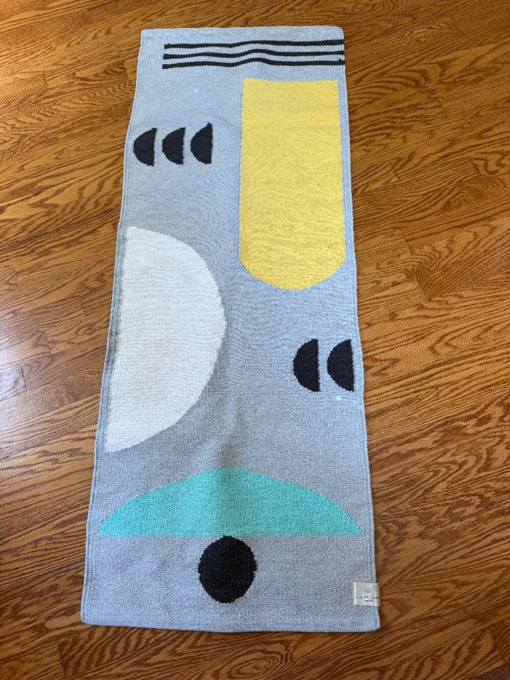 Quiet Town Arco Storm Cotton Runner Rug Geometric Gray Blue Yellow Modern - Picture 2 of 7